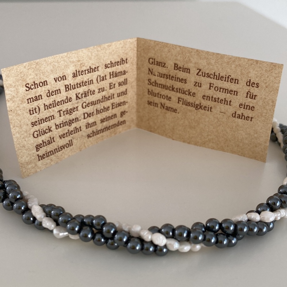 Hematite and Freshwater Pearl Twist Necklace Vintage NEW from Germany jewelry